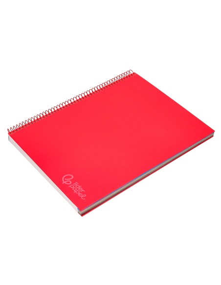 Cuaderno espiral liderpapel a4 micro jolly tapa forrada 140h 75gr cuadro 5mm 5 bandas 4 taladros color rojo