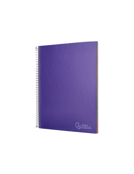 Cuaderno espiral liderpapel a4 micro jolly tapa forrada 140h 75gr cuadro 5mm 5 bandas 4 taladros color lila