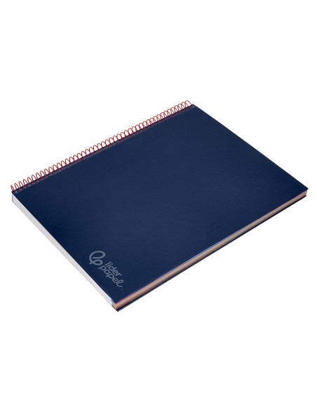 Cuaderno espiral liderpapel a4 micro jolly tapa forrada 140h 75gr cuadro 5mm 5 bandas 4 taladros color azul