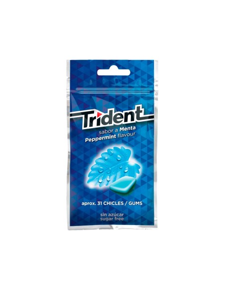 Chicle trident grageas sabor menta sin azucar bolsa de 43,5 g