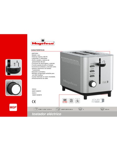 Tostador magefesa jour doble boca 820w acero...