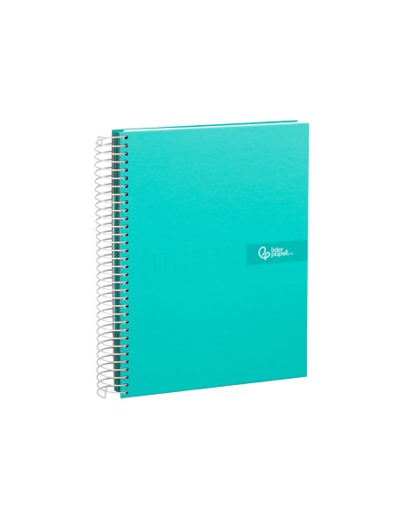 Cuaderno espiral liderpapel a4 micro crafty tapa forrada 120h 90gr cuadro 5mm 5 bandas 4 taladros color turquesa