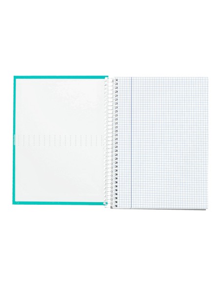 Cuaderno espiral liderpapel a4 micro crafty tapa forrada 120h 90gr cuadro 5mm 5 bandas 4 taladros color turquesa