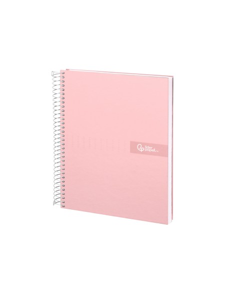 Cuaderno espiral liderpapel a5 micro crafty tapa forrada 120h 90gr cuadro 5mm 5 bandas 6 taladros color rosa