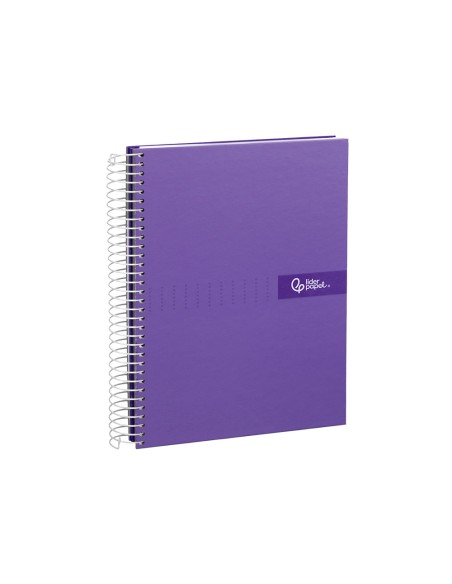 Cuaderno espiral liderpapel a5 micro crafty tapa forrada 120h 90gr cuadro 5mm 5 bandas 6 taladros color violeta