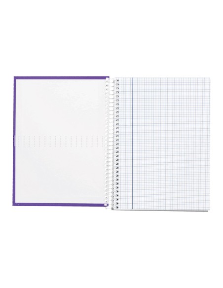 Cuaderno espiral liderpapel a5 micro crafty tapa forrada 120h 90gr cuadro 5mm 5 bandas 6 taladros color violeta
