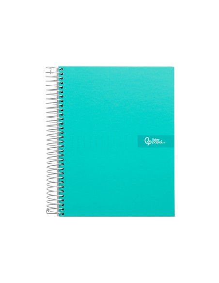 Cuaderno espiral liderpapel a5 micro crafty tapa forrada 120h 90gr cuadro 5mm 5 bandas 6 taladros color turquesa