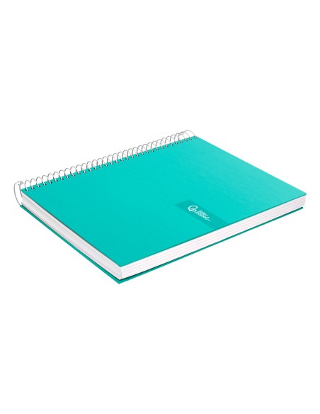 Cuaderno espiral liderpapel a5 micro crafty tapa forrada 120h 90gr cuadro 5mm 5 bandas 6 taladros color turquesa