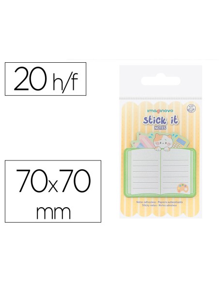 Bloc notas adhesivas imaginovo meow 20 hojas cuaderno 70x70 mm