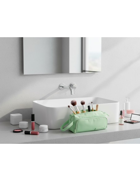 Estuche portatodo liderpapel minibag 2 cremalleras con bolsillo interior verde pastel210x100x70 mm