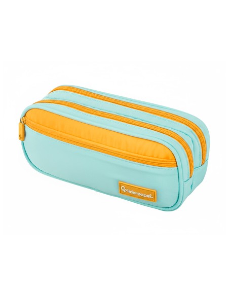 Estuche portatodo liderpapel duo 3 cremalleras con bolsillofrontal azul claro 220x90x70 mm