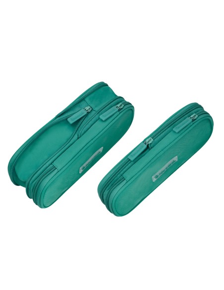 Estuche portatodo liderpapel color pop 2 cremalleras con compartimento extensible turquesa 230x60 mm