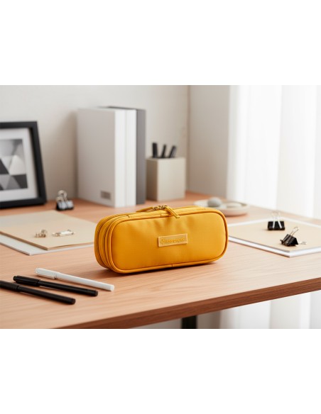 Estuche portatodo liderpapel color pop 2 cremalleras con compartimento extensible amarillo 230x60 mm
