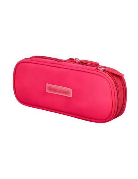 Estuche portatodo liderpapel color pop 2 cremalleras con compartimento extensible rosa fucsia 230x60 mm