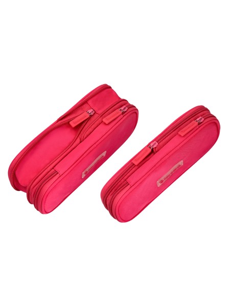 Estuche portatodo liderpapel color pop 2 cremalleras con compartimento extensible rosa fucsia 230x60 mm