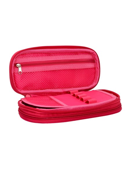Estuche portatodo liderpapel color pop 2 cremalleras con compartimento extensible rosa fucsia 230x60 mm