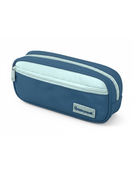 Estuche portatodo liderpapel duo 2 cremalleras con bolsillofrontal azul oscuro 220x90x50 mm