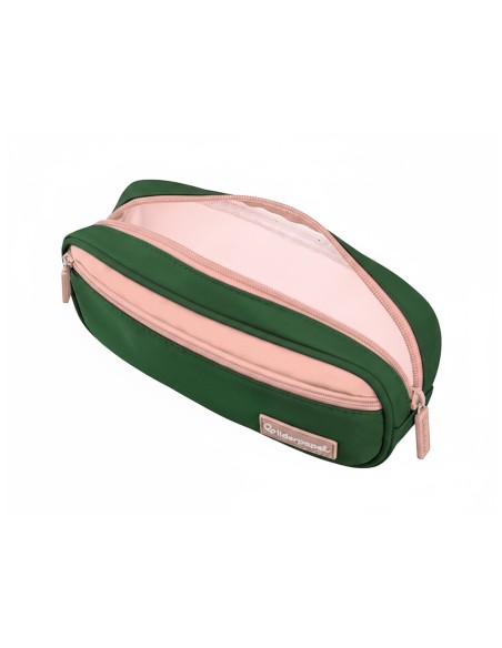 Estuche portatodo liderpapel duo 2 cremalleras con bolsillofrontal verde militar 220x90x50 mm