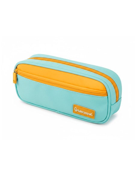Estuche portatodo liderpapel duo 2 cremalleras con bolsillofrontal azul claro 220x90x50 mm