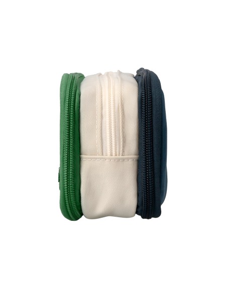 Estuche portatodo liderpapel funky 3 cremalleras con aperturas laterales verde blanco azul 220x100x65 mm