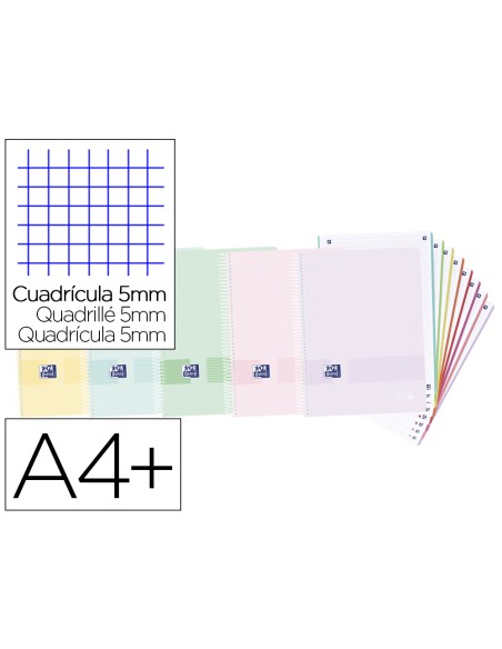Cuaderno espiral oxford live & you europeanbook 8 tapa polipropileno din a4+ 160 hojas cuadro 5 mm colores