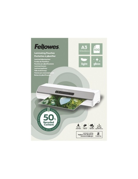 Bolsa de plastificar fellowes recicladas brillo din a3 80 mc pack de 100 unidades