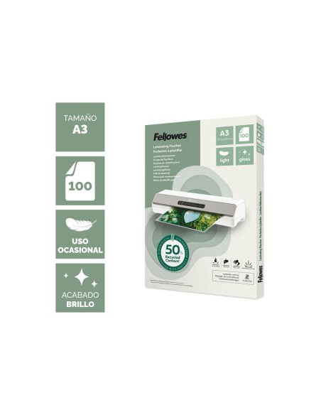 Bolsa de plastificar fellowes recicladas brillo din a3 80 mc pack de 100 unidades