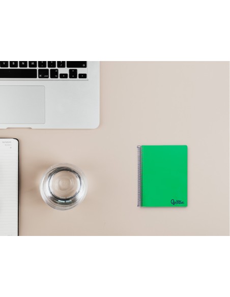 Cuaderno espiral liderpapel a7 micro wonder tapa plastico 100h 90gr cuadro 5mm 4 bandas color verde oscuro