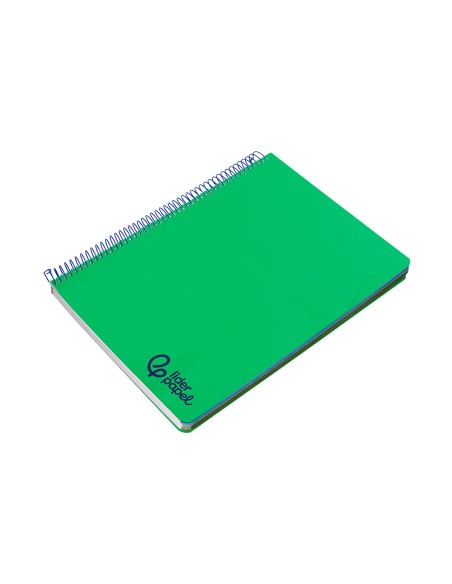 Cuaderno espiral liderpapel a7 micro wonder tapa plastico 100h 90gr cuadro 5mm 4 bandas color verde oscuro