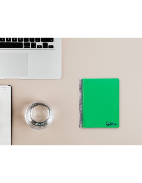 Cuaderno espiral liderpapel a6 micro wonder tapa plastico 120h 90gr cuadro 5mm 4 bandas color verde oscuro