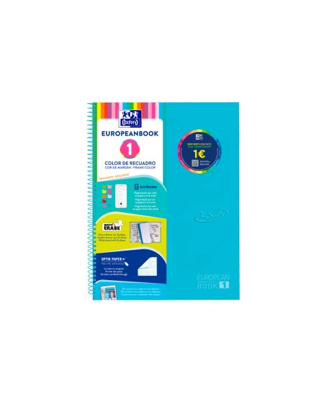 Cuaderno espiral oxford ebook 1 tapaextradura din a4+ 80 hojas cuadro 5 mm con margen bebe touch