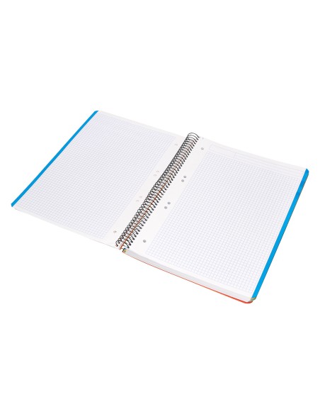 Cuaderno espiral liderpapel a5 micro wonder tapa plastico 120h 90gr cuadro 5mm 5 bandas 6 taladros color rojo