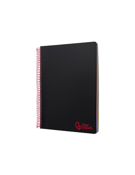 Cuaderno espiral liderpapel a5 micro wonder tapa plastico 120h 90gr cuadro 5mm 5 bandas 6 taladros color negro