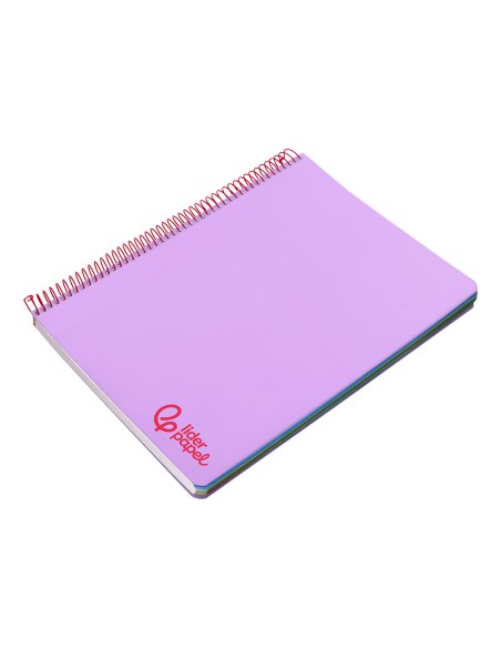 Cuaderno espiral liderpapel a5 micro wonder tapa plastico 120h 90gr cuadro 5mm 5 bandas 6 taladros color violeta