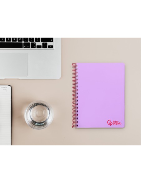 Cuaderno espiral liderpapel a5 micro wonder tapa plastico 120h 90gr cuadro 5mm 5 bandas 6 taladros color violeta