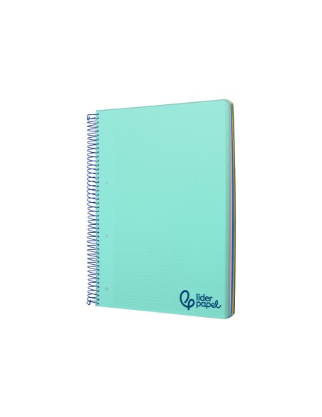 Cuaderno espiral liderpapel a5 micro wonder tapa plastico 120h 90gr cuadro 5mm 5 bandas 6 taladro color verde turquesa