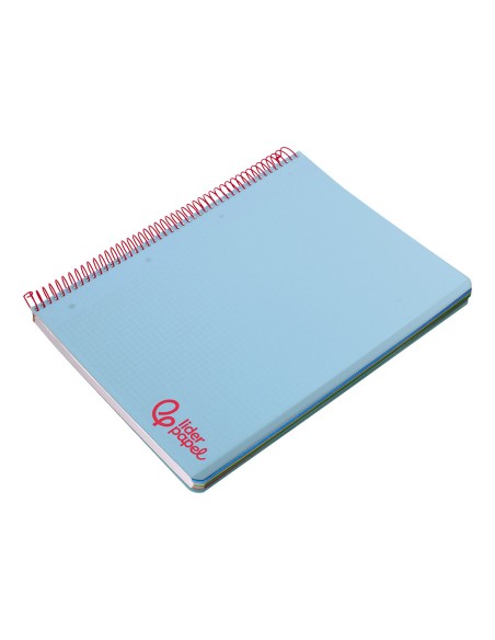 Cuaderno espiral liderpapel a5 micro wonder tapa plastico 120h 90gr cuadro 5mm 5 bandas 6 taladros color celeste