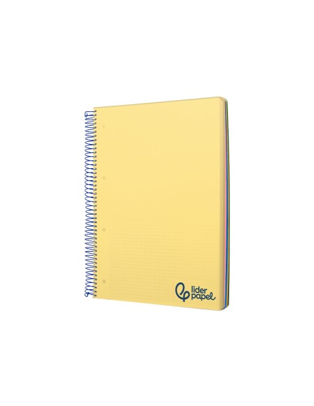 Cuaderno espiral liderpapel a5 micro wonder tapa plastico 120h 90gr cuadro 5mm 5 bandas 6 taladros color amarillo