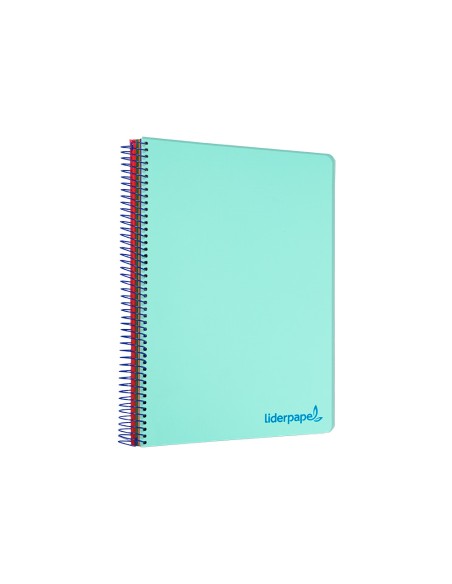 Cuaderno espiral liderpapel a4 micro wonder tapa plastico 120h 90gr cuadro 5mm 5 banda 4 taladro color verde turquesa