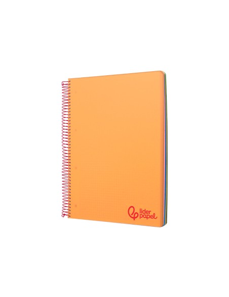 Cuaderno espiral liderpapel a4 micro wonder tapa plastico 120h 90gr cuadro 5mm 5 banda 4 taladros color naranja
