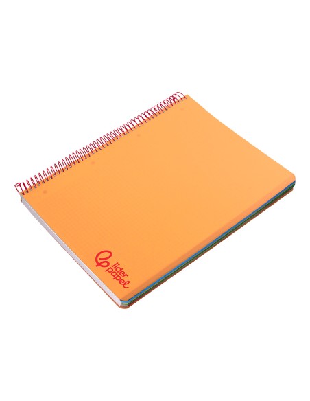 Cuaderno espiral liderpapel a4 micro wonder tapa plastico 120h 90gr cuadro 5mm 5 banda 4 taladros color naranja