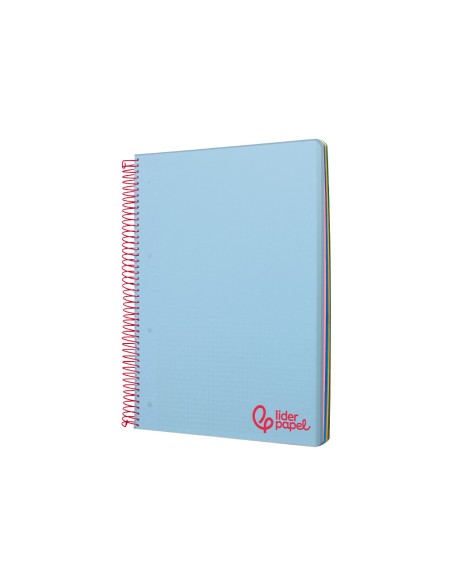 Cuaderno espiral liderpapel a4 micro wonder tapa plastico 120h 90gr cuadro 5mm 5 banda 4 taladros color celeste
