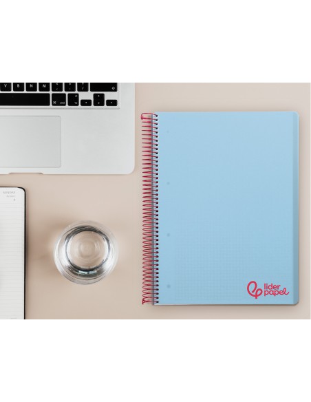 Cuaderno espiral liderpapel a4 micro wonder tapa plastico 120h 90gr cuadro 5mm 5 banda 4 taladros color celeste