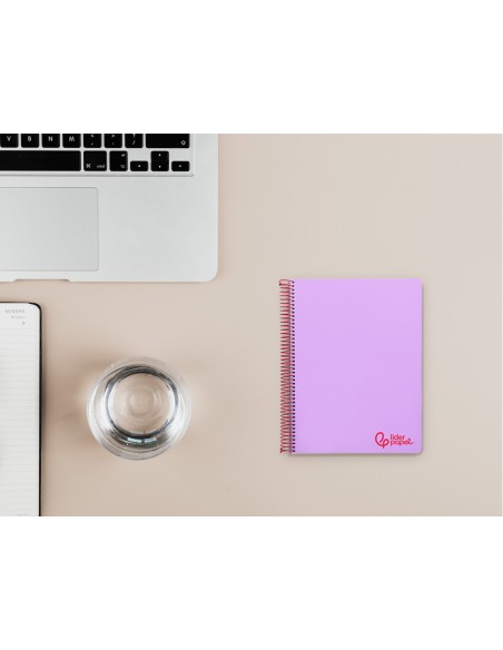 Cuaderno espiral liderpapel a7 micro wonder tapa plastico 100h 90gr cuadro 5mm 4 bandas color violeta