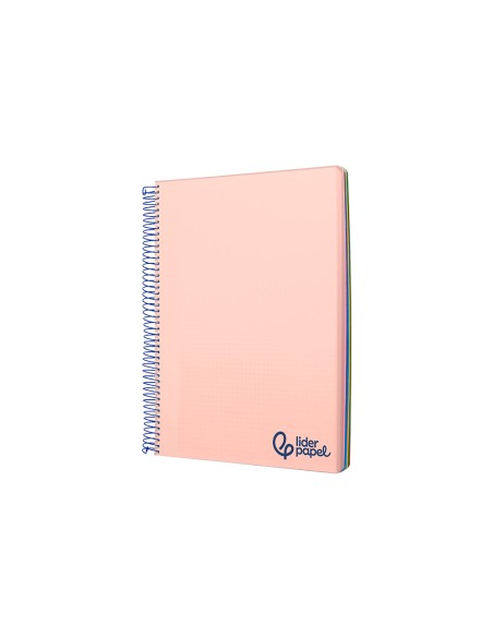 Cuaderno espiral liderpapel a7 micro wonder tapa plastico 100h 90gr cuadro 5mm 4 bandas color rosa