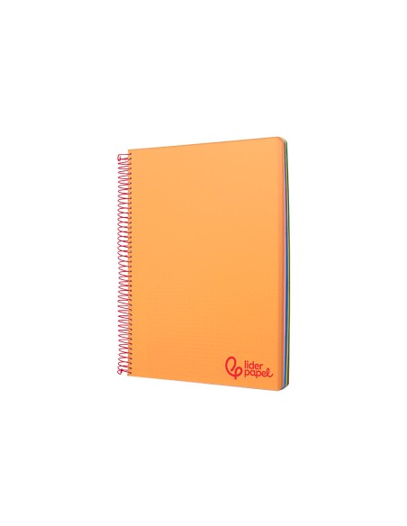 Cuaderno espiral liderpapel a7 micro wonder tapa plastico 100h 90gr cuadro 5mm 4 bandas color naranja