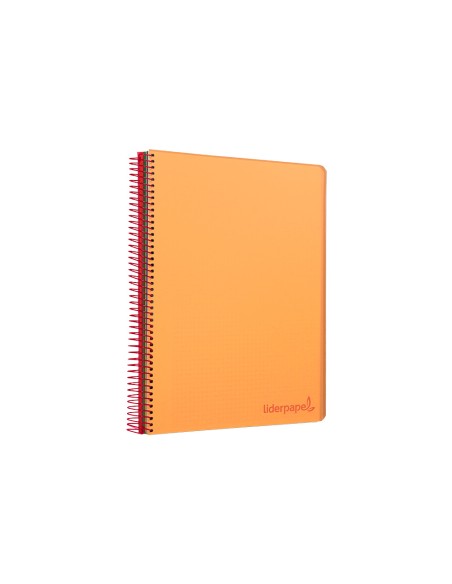 Cuaderno espiral liderpapel a7 micro wonder tapa plastico 100h 90gr cuadro 5mm 4 bandas color naranja