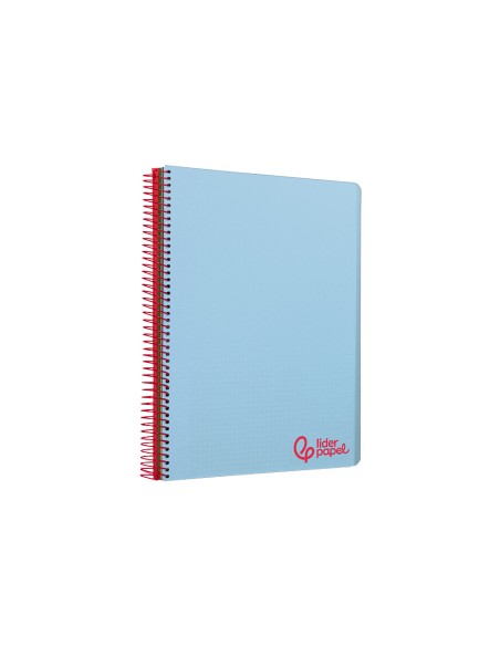 Cuaderno espiral liderpapel a7 micro wonder tapa plastico 100h 90gr cuadro 5mm 4 bandas color celeste