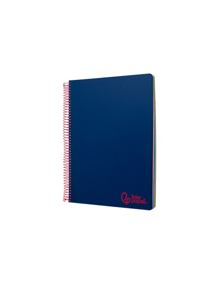 Cuaderno espiral liderpapel a6 micro wonder tapa plastico 120h 90 gr cuadro 5mm 4 bandas color azul marino