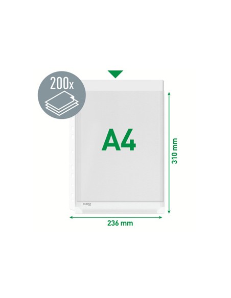 Funda multitaladro leitz con fuelle din a4 con refuerzo 170 mc cristal pack de 10 unidades